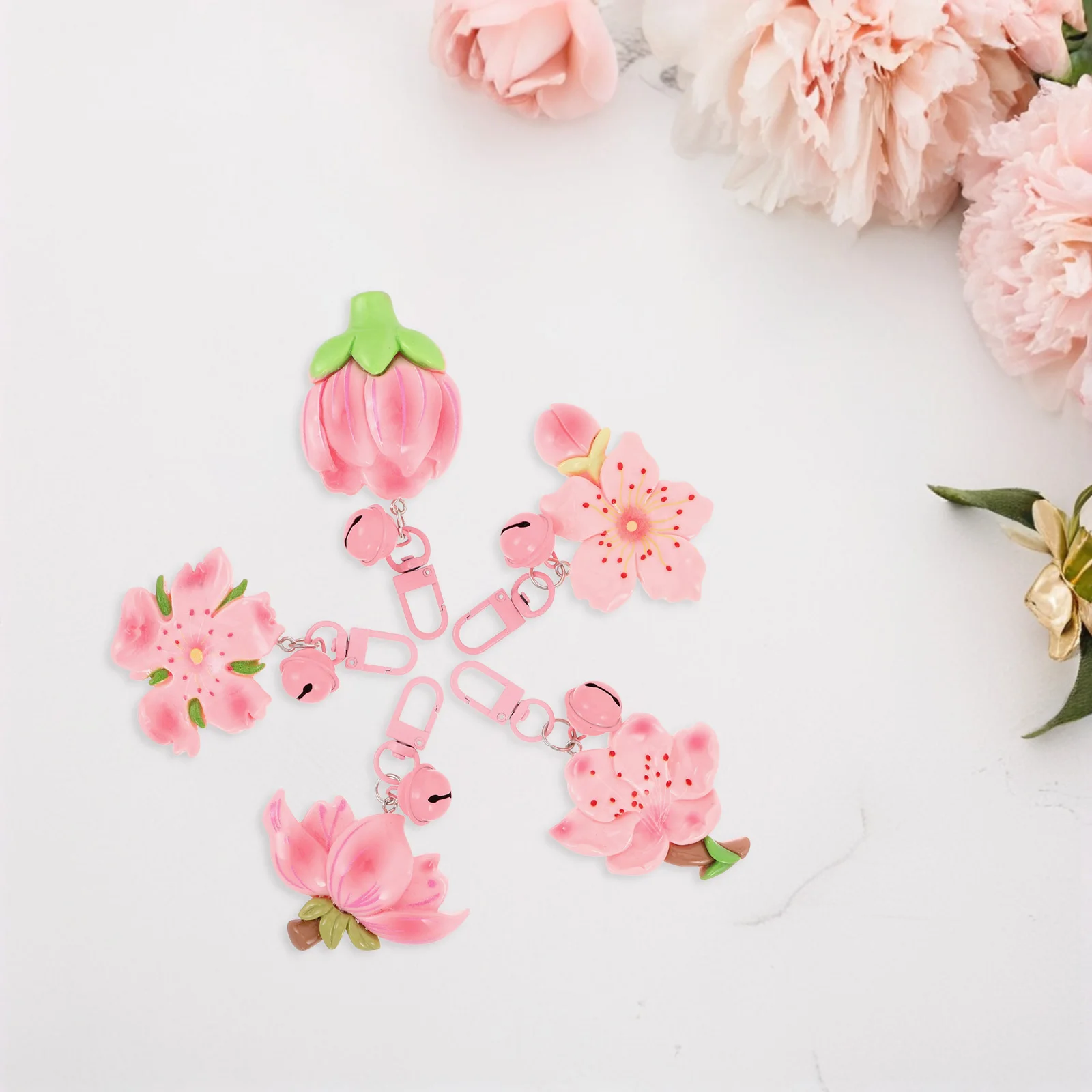 

5Pcs Peach Blossom Keychain Floral Pendant Cute Keyring for Girls Women Bag Handbag Backpack School Travel Decoration