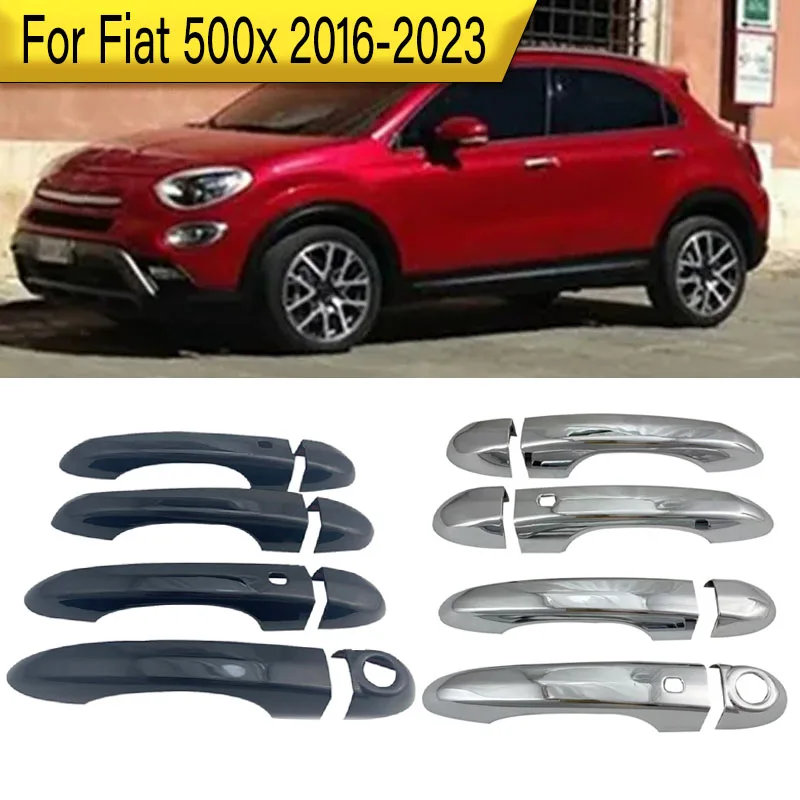 

Декоративные накладки на внешние ручки дверей для Fiat 500X 2016-2023 годов выпуска, глянцевый черный и хром.