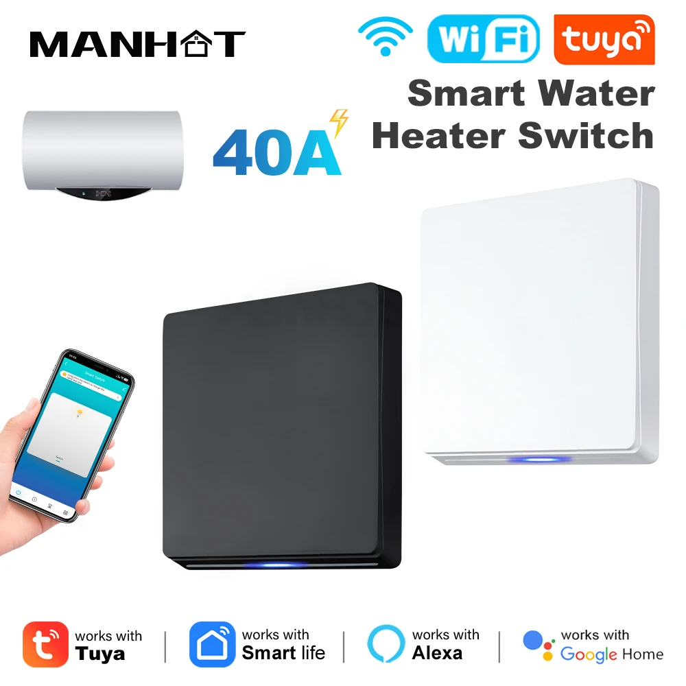 MANHOT WiFi 40A 8800W Smart EU Boiler Switch Smart Water Heater Push Button Switch App Remote Timer For Tuya Alexa Google Home