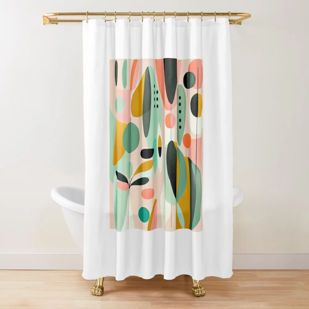 

Mid-century design pattern with colourful objects Shower Curtain Bathtub Shower Sets For Bathroom Curtain