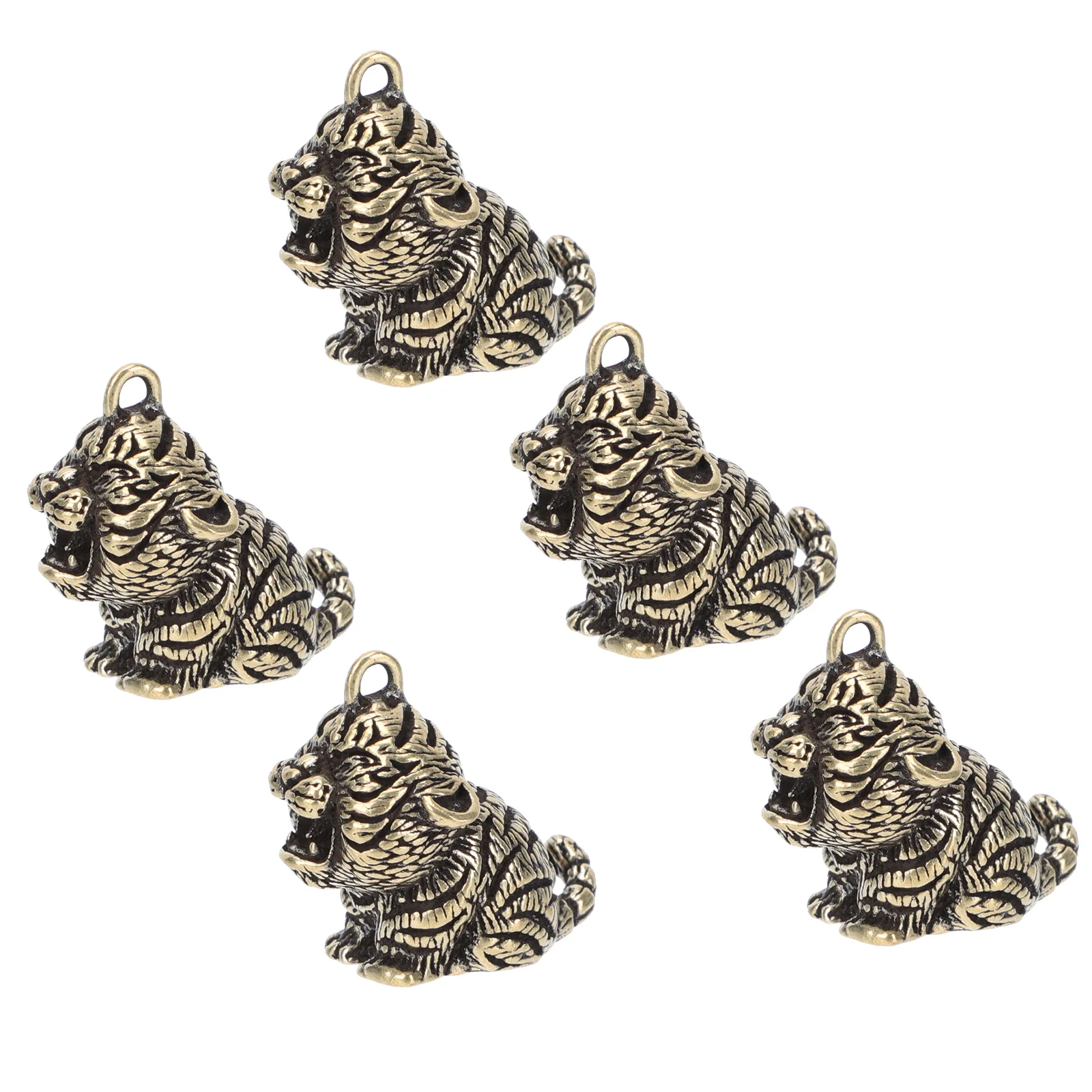 

5 Pcs Tiger Keychain Pendant Statue Small Brass DIY Copper Ornament Decor Decorative