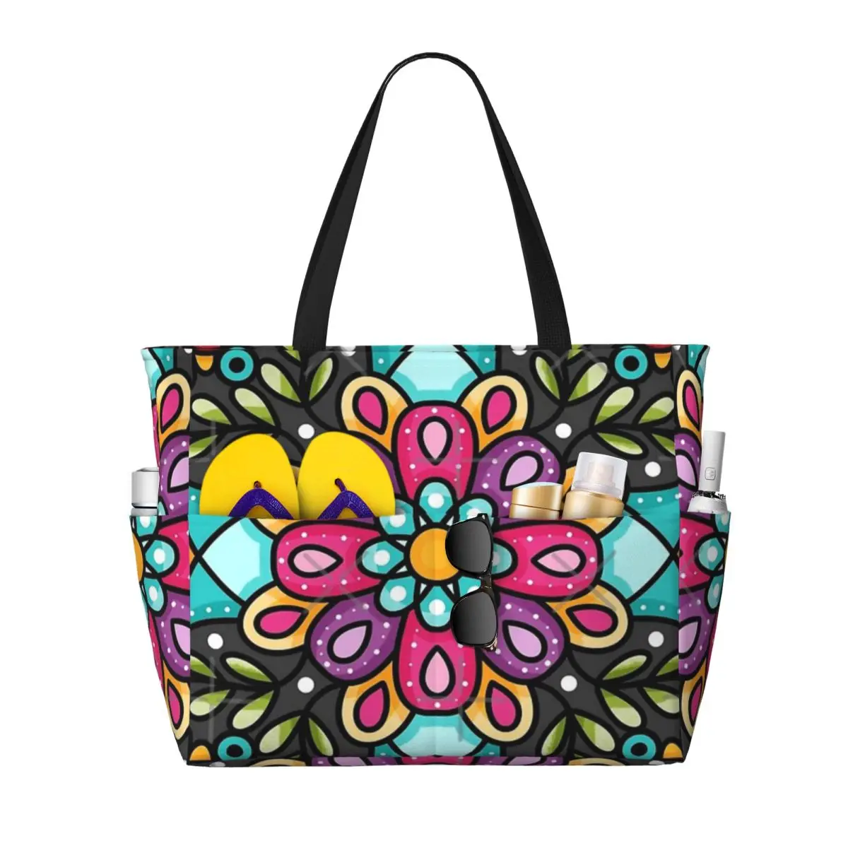 

Mexican Style Floral Mandala Beach Travel Bag, Tote Bag Personality Practical Travel Shoulder Bag Multi-Style Pattern