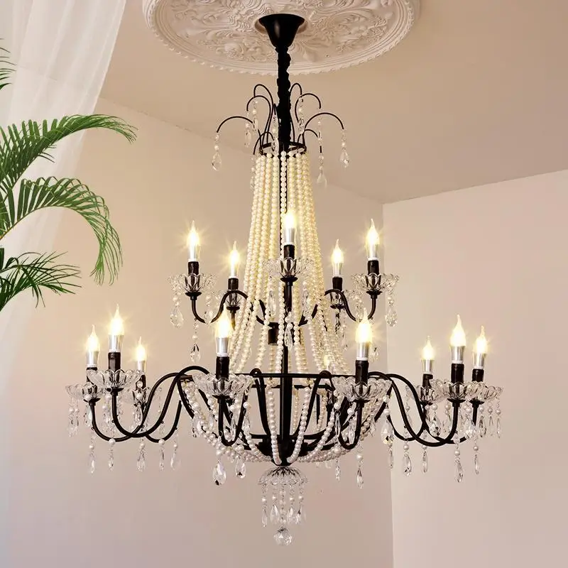 

American Black Candle E14 Led Chandelier Stairs Luxury Crystal Led Pendant Lights Hotel Art Decor Suspend Light Led Luminarias