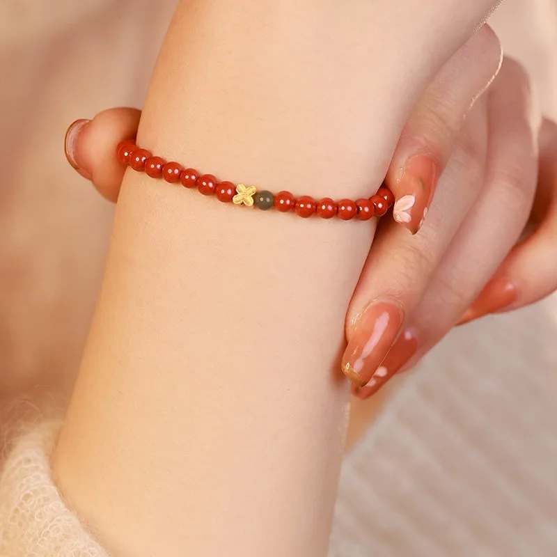 Natural Cinnabar Bracelet Imperial Sand Extremely Fine Simple Temperament Small Flower Handstring Female Amulet Chinese Style