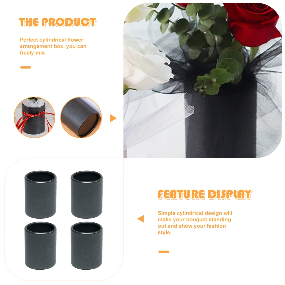 

4 Pcs Round Flower Box Cardboard Boxes for Gifts Wrapping Paper Decor Bucket Bouquet Mini White Decorate