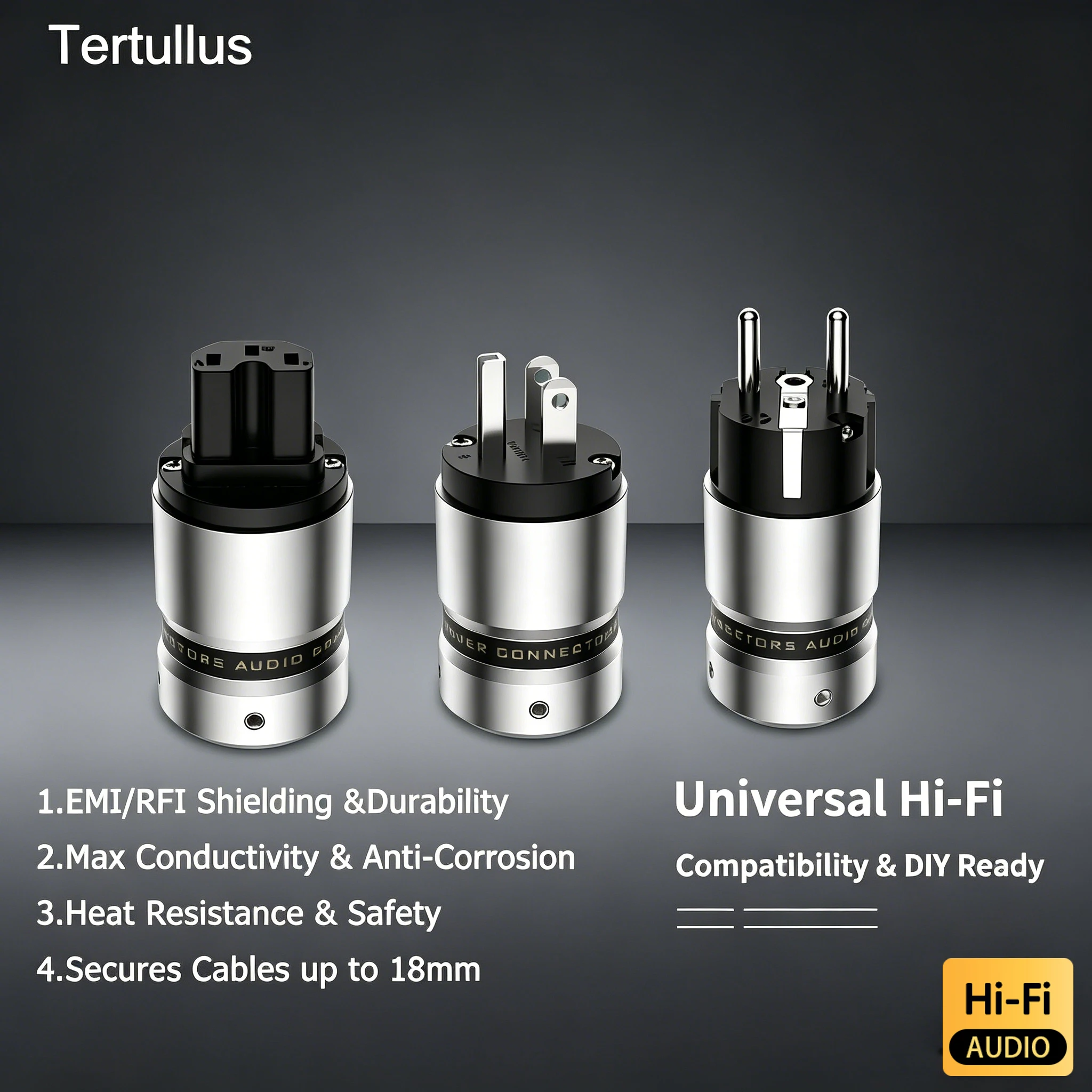 Hi‑Fi Audio Power Connector Aluminum Gold/Rhodium Plated US EU Schuko Male IEC Female C15 C7 Plug for Hi‑End Audio Power Cable