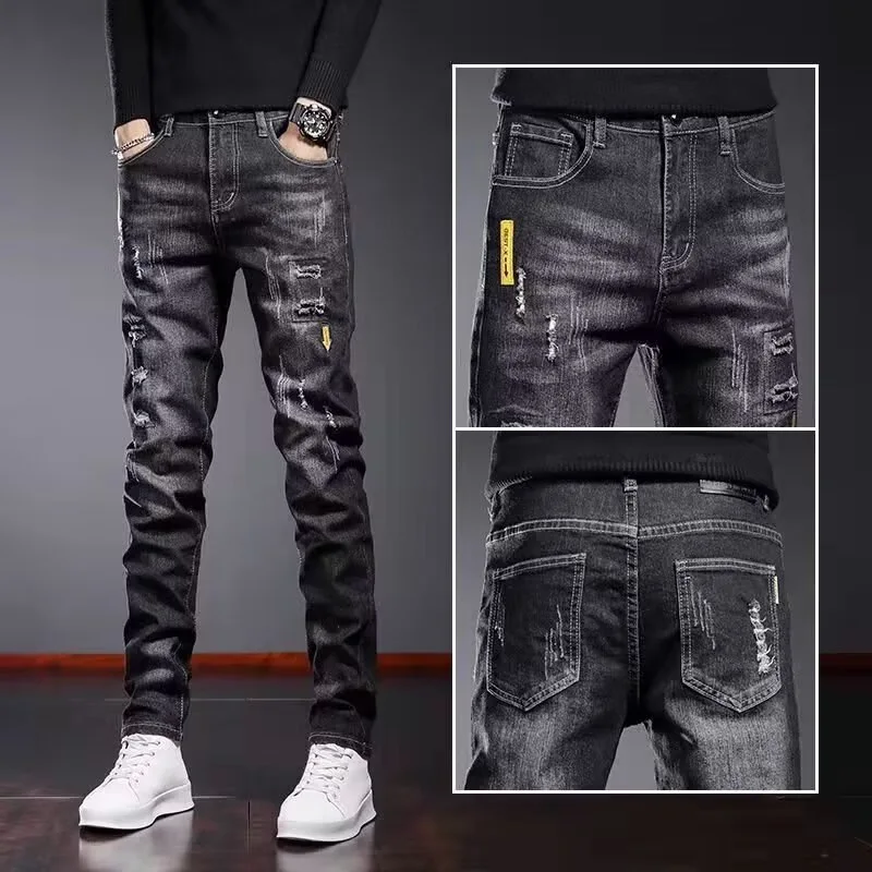 

High Quality Men's Fashion Narrow Leg Casual Jeans Basic Vintage Skinny Pants New Straight Leg Outside Denim Trousers Male