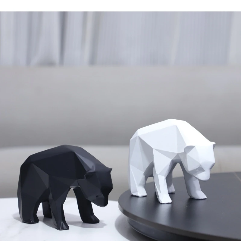 Geometric Resin Polar Bear Statue Desk Decoration Ornaments Creative Abstract Animal Resin Sculpture Room Aesthetic Decor