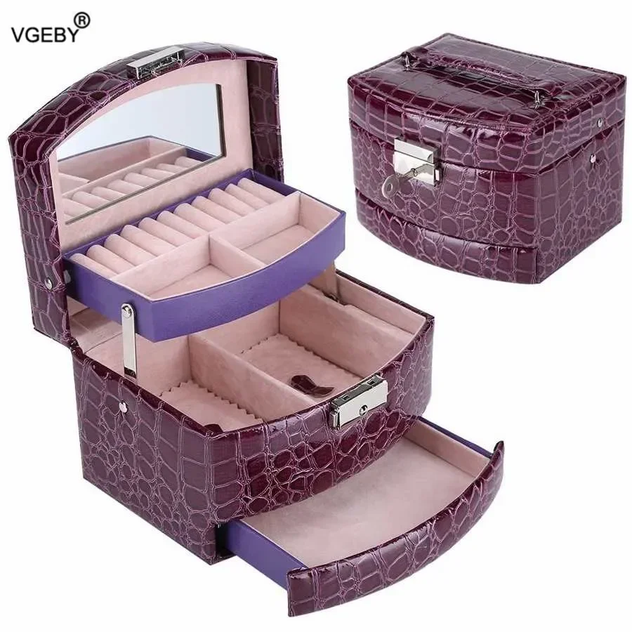 

Portable PU Leather Jewelry Box Packaging Makeup Organizer Storage Boxes Automatic Container Case Box Women Cosmetic Basket