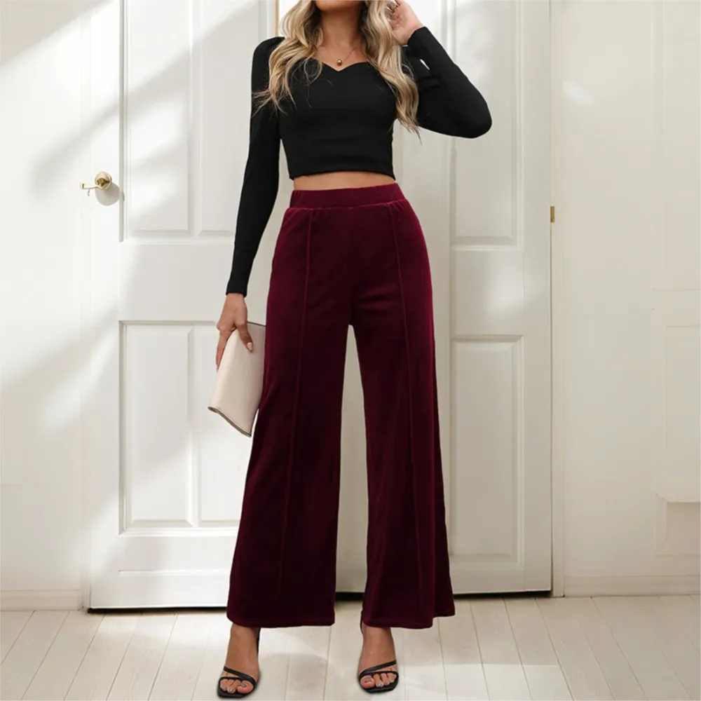 Women's Clothing Casual Retro Solid Color Wide Leg Pants All-match Loose Simple Style Comfortable Temperament Fashion Keep Warm