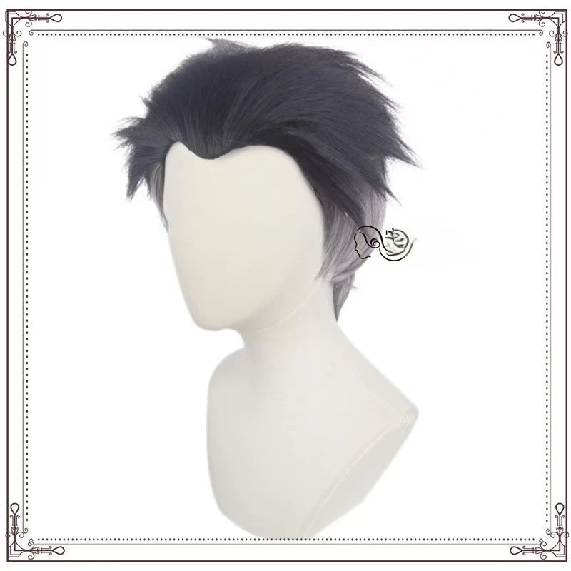 Anime Gyomei Himejima Cosplay Wig Gradient Short Hair Heat Resistant Synthetic Fiber Wig With Rose Net Anime Cosplay Party Wig