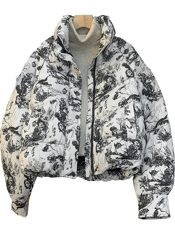 Top Jaet ort Sle in cotone stampato vestibilità ampia, antivento, casual, per donna, collezione invernale di Meimei Da