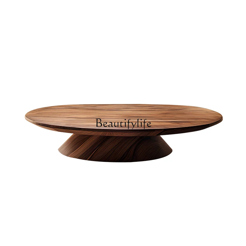 

High-end solid wood sofa coffee table living room household small round table minimalist walnut