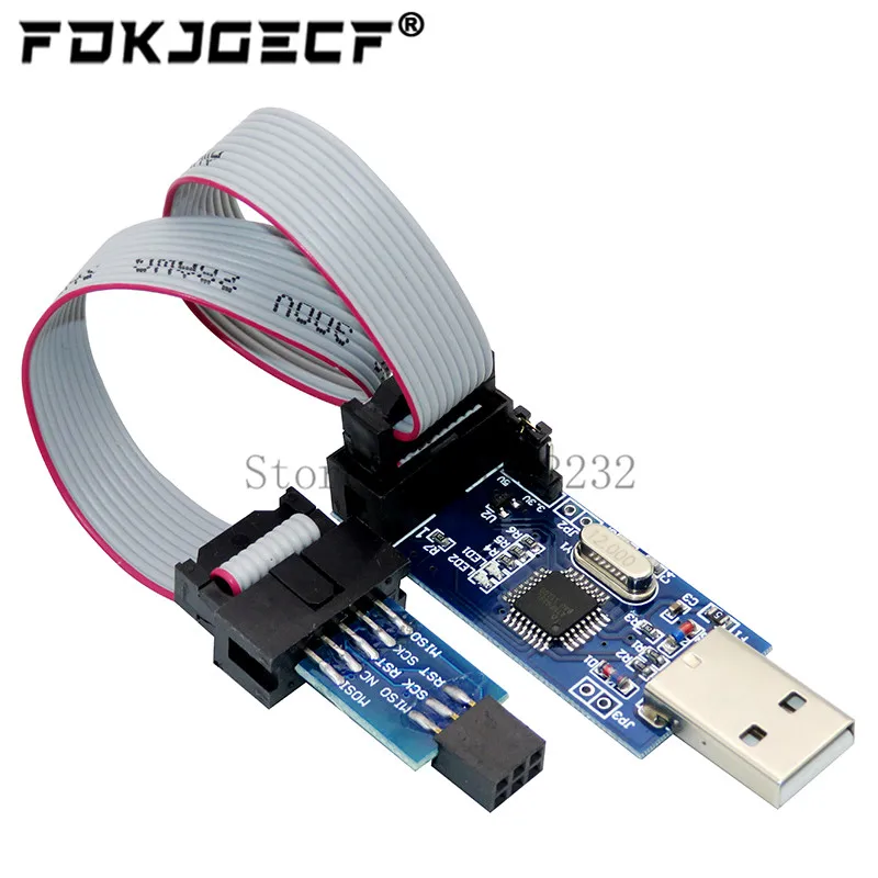 1Set USBASP USBISP AVR Programmer USB ATMEGA8 ATMEGA128 ATtiny/CAN/PWM 10Pin Wire Module DIY + 10Pin To 6 Pin Adapter Board