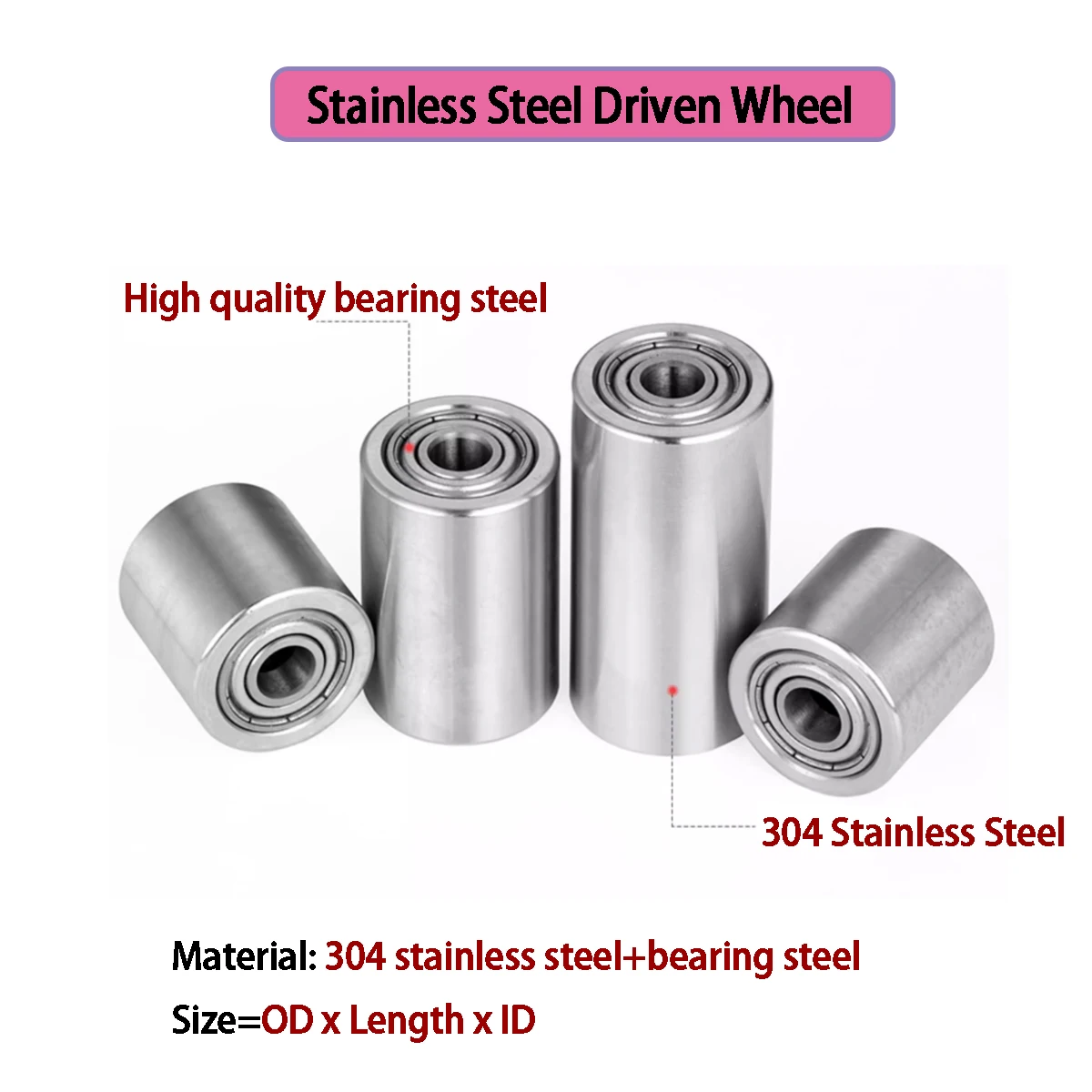 FA Stainless Steel Driven Wheel Double Bearing Unpowered Roller Flat Belt Idler - For Belt Sander, Carton Sealer Press Wheel