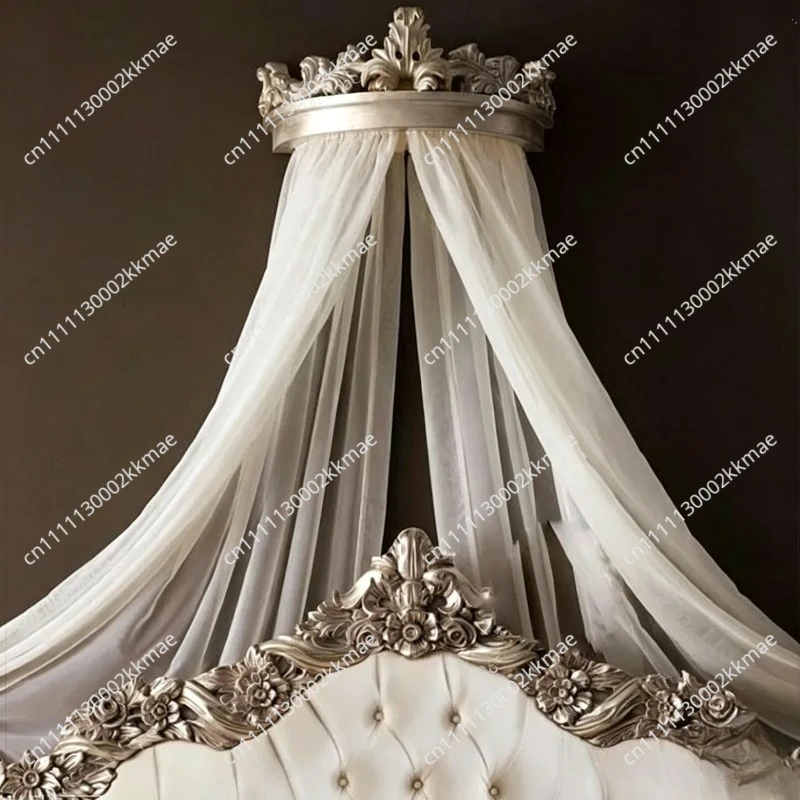 For Vintage Made Old Carved Bed Crown with Track Pulley Princess Bed Curtain Can Be Customized Size 60 * 23 * 25