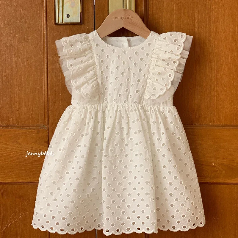 

Новое летнее платье-комбинезон для девочек 2026 года, с рукавами-крылышками, из хлопка, однотонное, для малышей 1-5 лет, на день рождения