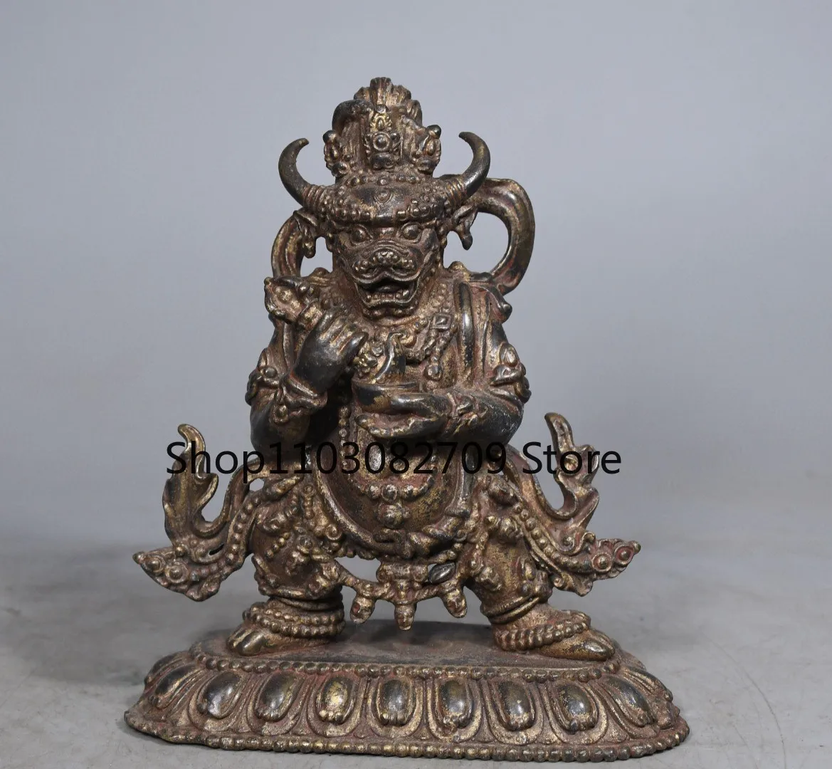 Tibetan antique brass mud gold cinnabar painting Dharma Protector Bull Head Great Weide King Kong Yama Dharma King Huang Xiaofo