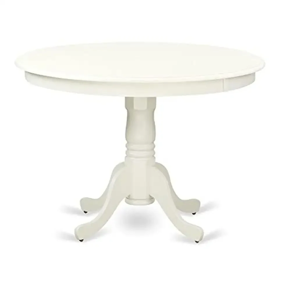 Round Kitchen Dining Table 42x42 Inch Linen White Pedestal Base Rubber Wood Top Easy Assembly High-Quality Asian Hardwood Legs