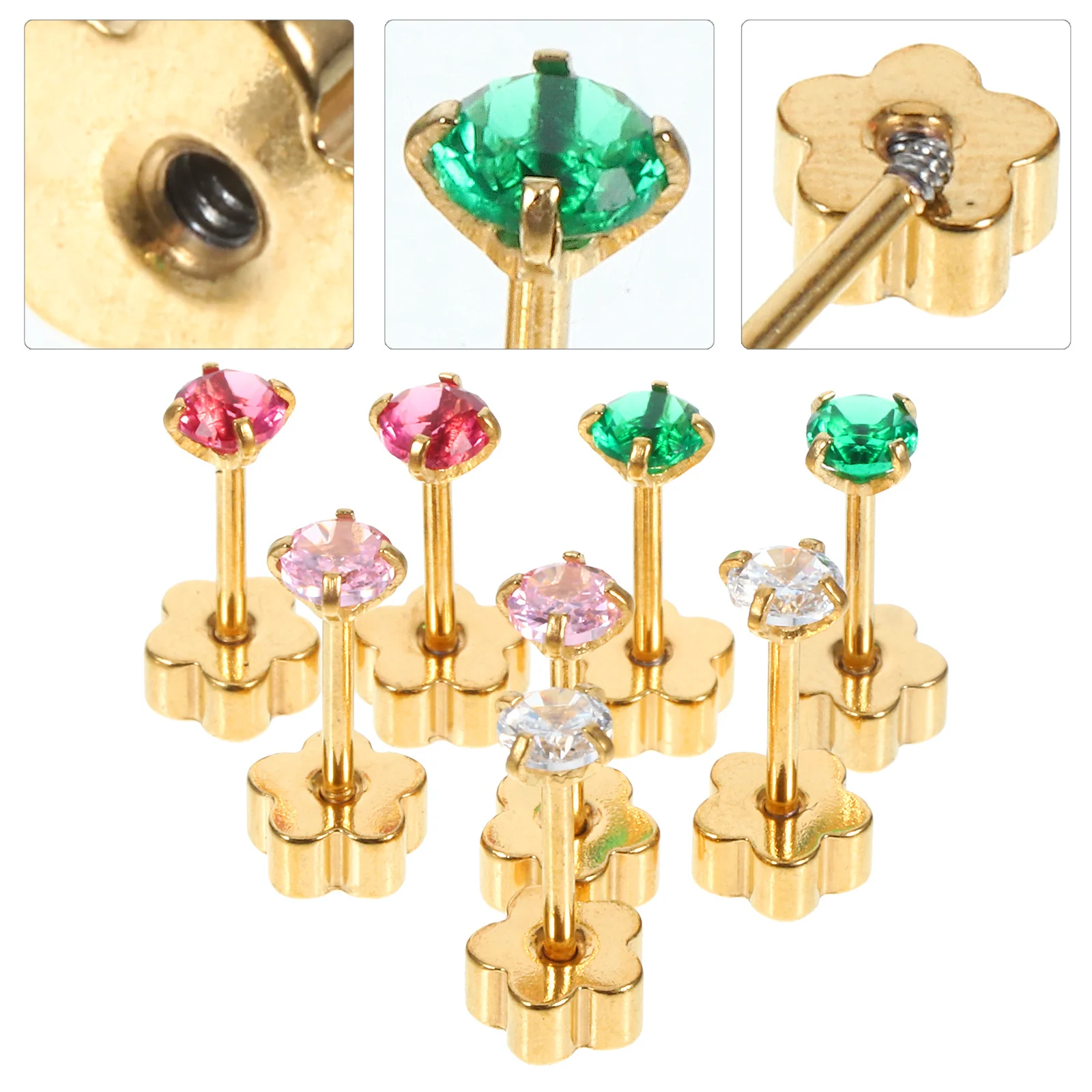 

8Pcs Zircon Ear Studs Women Screw Back Lightweight Trendy Ear Jewelry Gifts for Birthday Wedding Anniversary Fashion