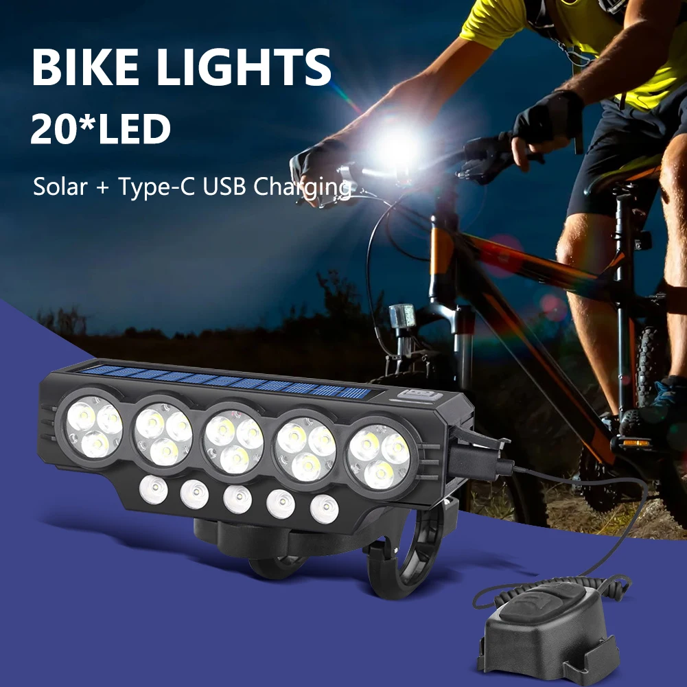 

20LED солнечная велосипедная фара, USB перезаряжаемая велосипедная безопасная передняя лампа, 4000 мАч, передний фонарь для велосипеда, аксессуары для велосипеда