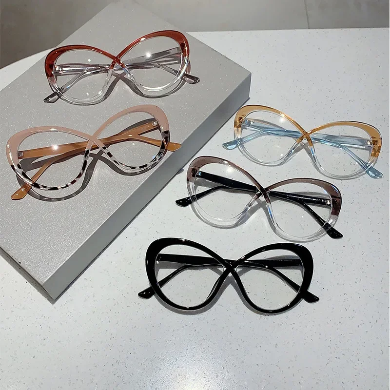 Grote Cat Eye Design Optische Bril Luxe Dames Ronde Frame Brillen Retro Blauw Licht Blokkerende Computer Brillen