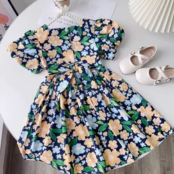 Girls Dresses Summer New Girls Puff Sleeve Floral Dress Fashion Dress Birthday Party Princess Dress Vestidos 3-7 Y