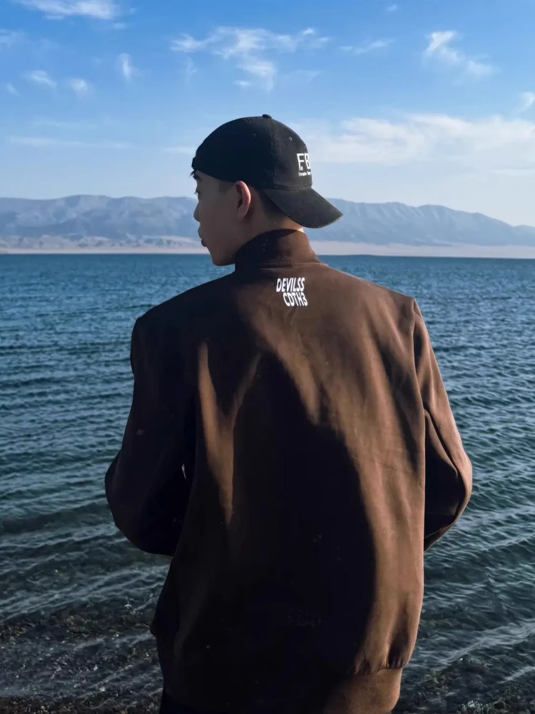 

American Retro Sle ort Baseball Jaet for Men Youth Trendy Autumn Hard Man Sle Pilot Coat Cotton Polyester Blend