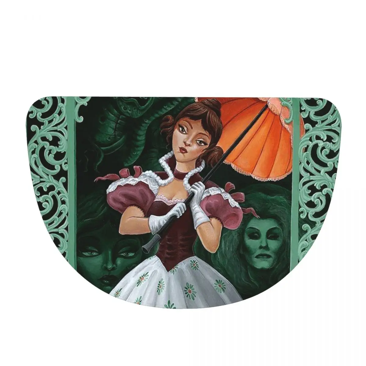 Gothic Vampire Halloween Haunted Mansion Soft Flannel Half Round Doormat Non Slip Bathroom Mat Absorbent Floor Carpet for Garage