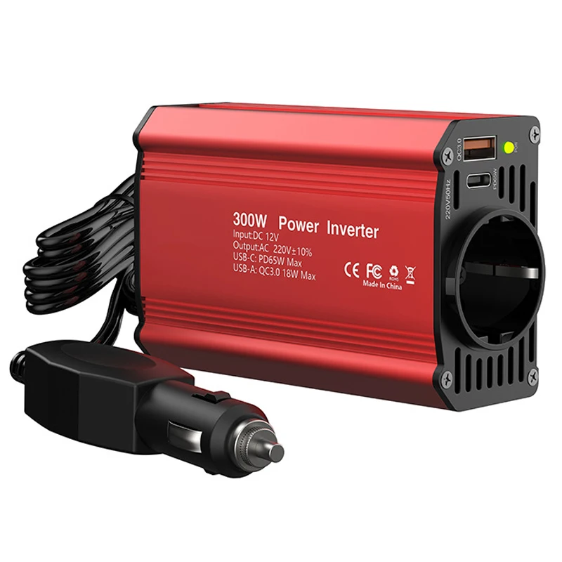 PD65W 300W Car Socket Charger Car Inverter DC 12V To AC 220V for Road Trips with Cigarette Lighter Plug USB QC 3.0 EU Sockets