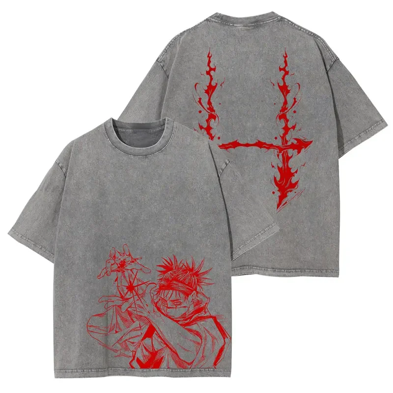 

Anime J-Jujutsu K-Kaisen T Shirts Vintage Washed CHOSO T-shirt Oversized Short Sleeve Fushiguro Toji Sukuna Gojo Saturo Tees Men