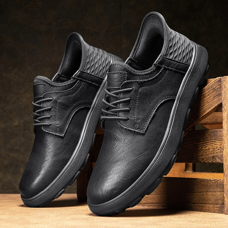 

Men's Lace-Up Outdoor Leather Shoes soft Upper & Non-Slip Sole Trail Walking Casual Footwear