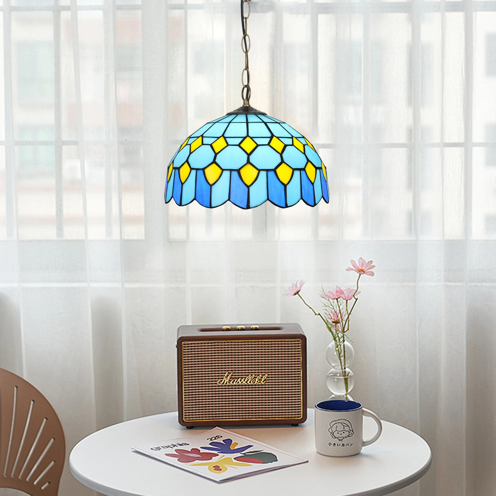 Vintage Tiffany Pendant Lights Mediterranean Baroque Stained Glass Hanging Lamp Led Kitchen Lighting Fixtures Home Loft Decor