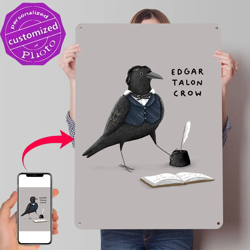 Edgar Talon Crow 3D Texture Printed Poster Custom Vintage Metal Tin Plate Sign for Wall Art Decoration Bedroom Accessories House