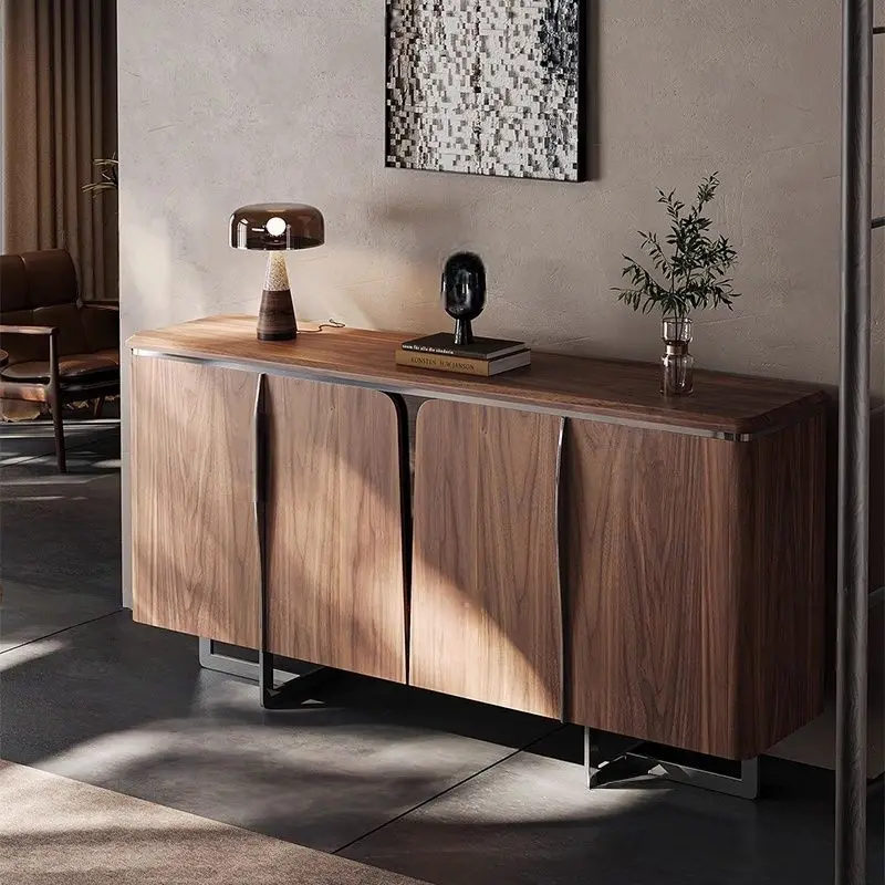 all-solid wood dining side cabinet entry porch cabinet walnut color partition