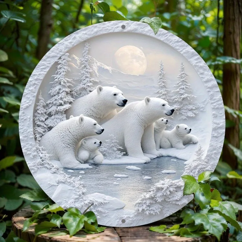 

Charming Polar Bear Aluminum Wall Sign, Round Metal Decor for Home, Office, Kitchen, Perfect Gift for Christmas & Holidays