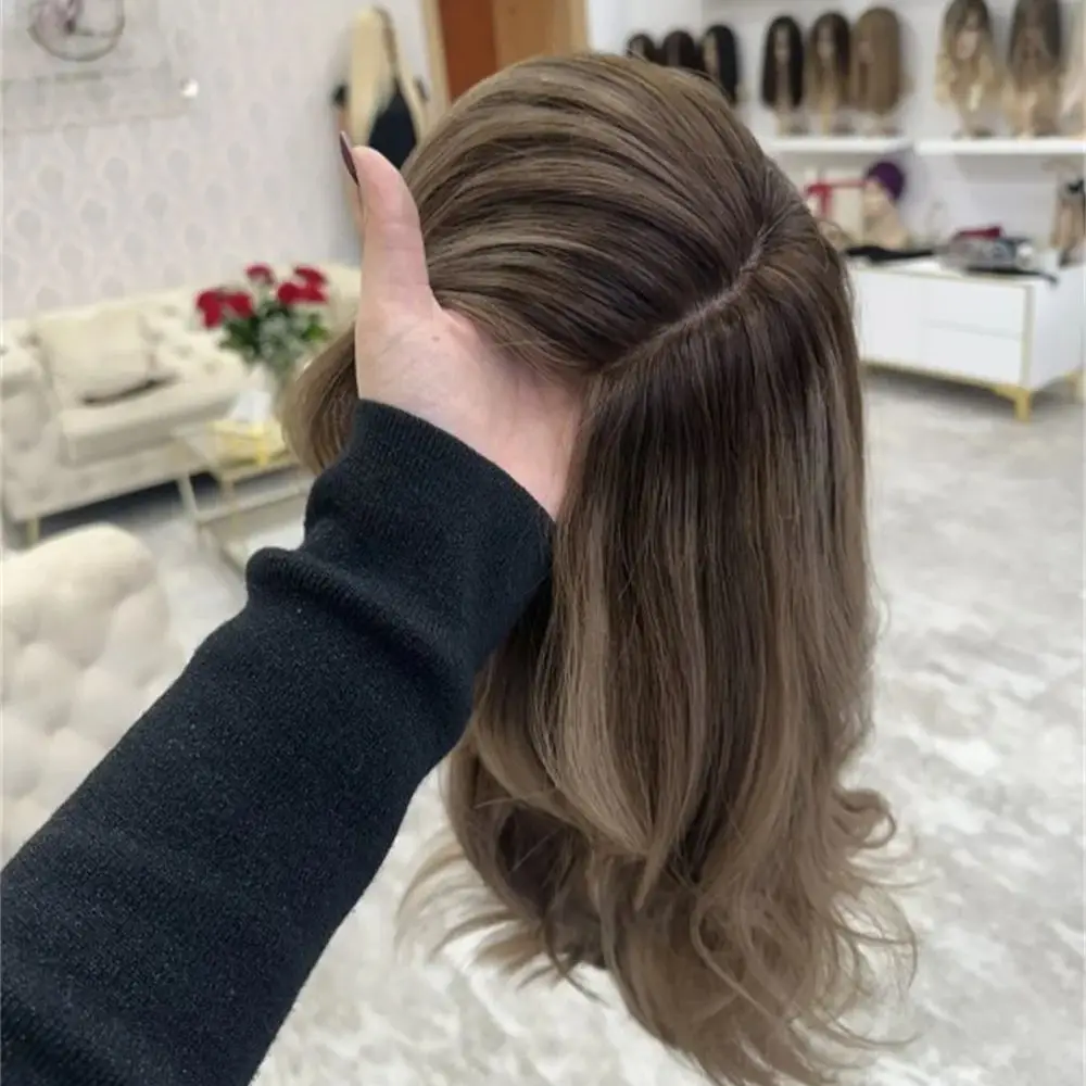

Brunette Brown Wavy Highlight Synthetic Lace Front Wigs 13x4 Colored Short Bob Wigs Dark Roots Blonde Wig For Women Daily Use