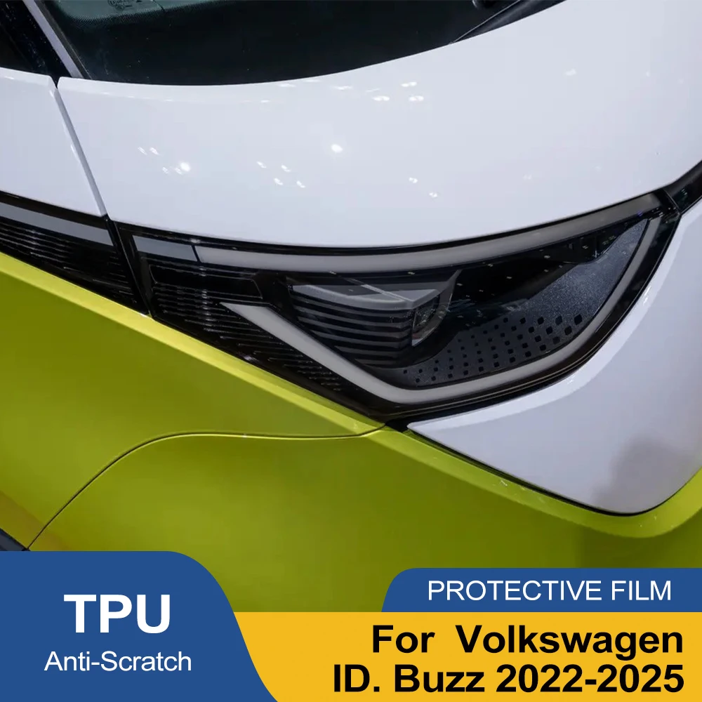 Для Volkswagen ID. Защитная пленка для фар Buzz 2022-2025, дымчато-черная, из ТПУ, предварительно вырезанная, антицарапийная виниловая пленка для фар.