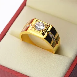 Anillo solitario de oro de 24KT para hombre, Plata de Ley 925, circonita AAA, cz, anillos de banda de boda de compromiso para hombres, joyería de fiesta de dedo