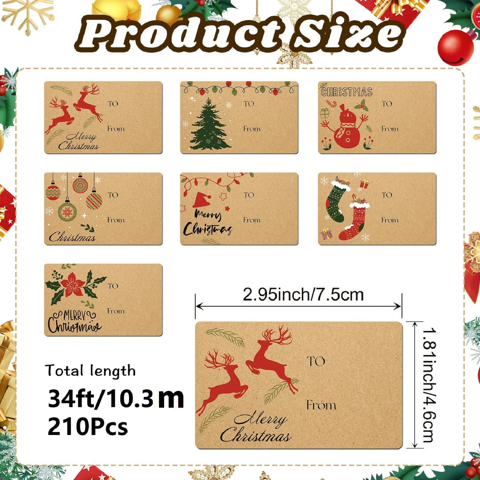 สติกเกอร์ฉลากของขวัญธีมคริสต์มาสแบบม้วน ใช้ได้หลายแบบ ติดเองได้ เขียนได้ สำหรับเทศกาล ใช้สำหรับห่อของ ปิดผนึก