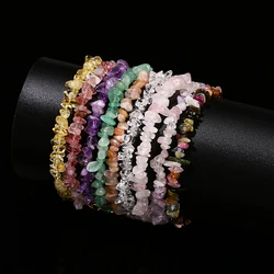 Natural Stone Tourmaline Amethyst Rock Quartz Crystal Chip Bead Bracelet Women Reiki Healing Adjustable Chain Fashion Jewelry