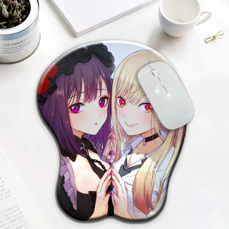 

Japanese Anime marin Two lovely girls Oppai 3D Silicone Wrist Rest Mouse Pad Kawaii boob Desk Pad Suitable for Gaming Ergonomic