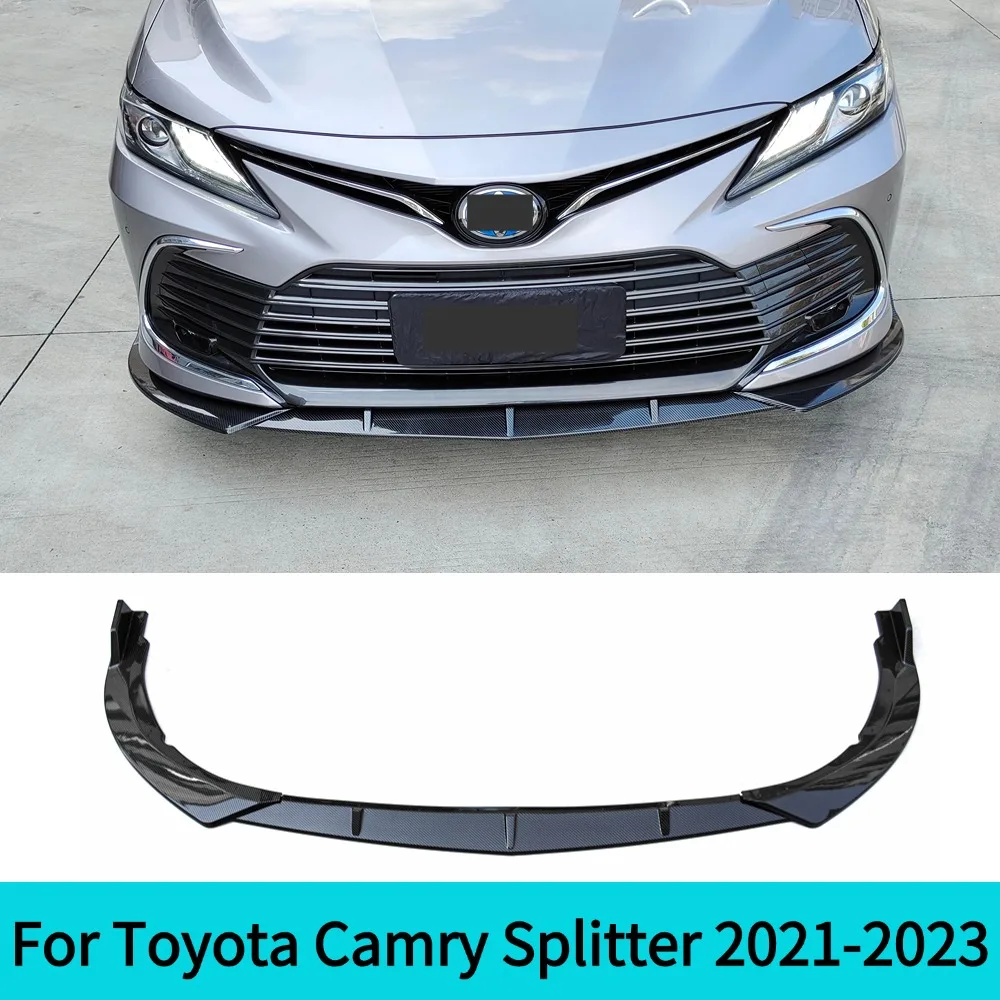 For Black Carbon Fiber Front Skirt Splitter for Toyota Camry 2021-2023 Bumper Spoiler Lip Body Kit Accessory
