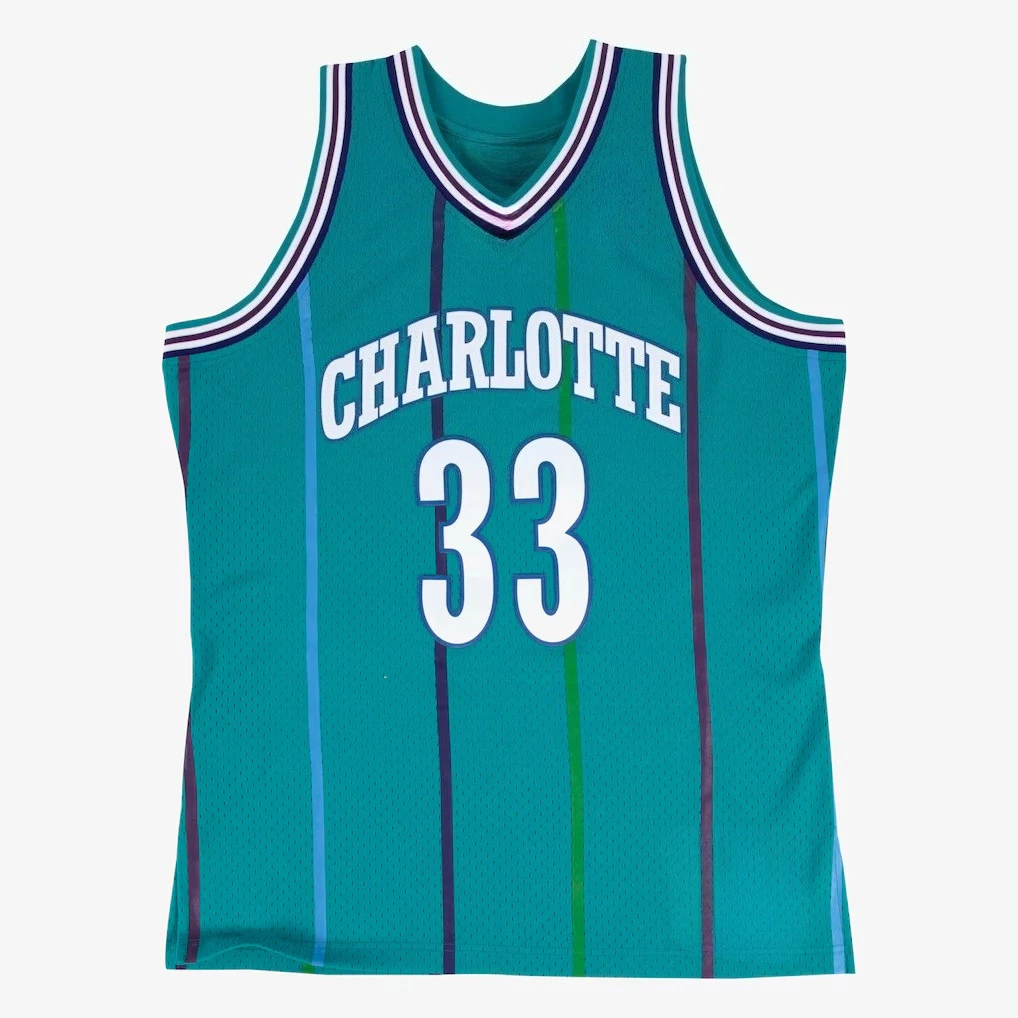 Alonzo Mourning # 33 Retro Basketball Shirt Family Blue Striped Breathable Mesh Sleeveless Sportswear Tank Top