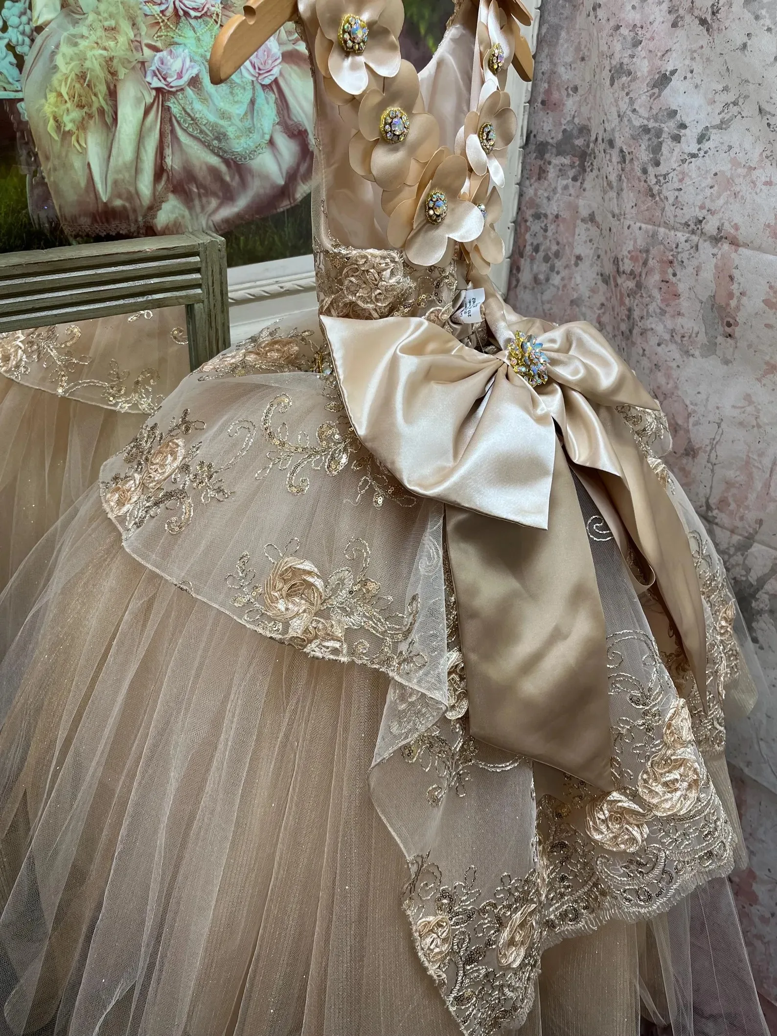 Custom 3D Floral Embroidered Lace Tulle Flower Girl Dress With Bow For Luxury Wedding Birthday Party Pageant Runway Formal Kids