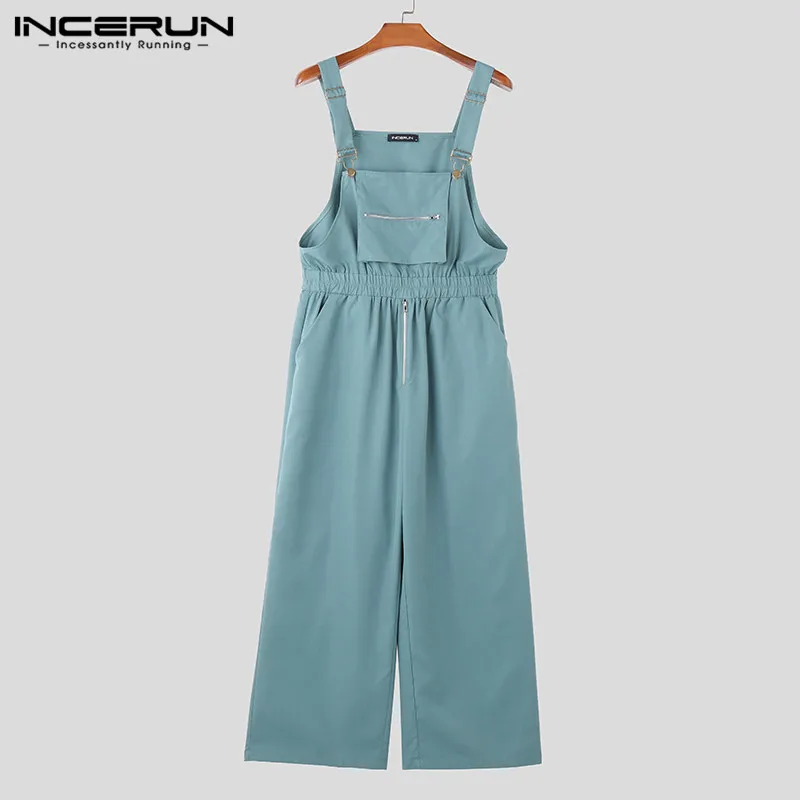 Incerun 2023 Heren Jumpsuits Effen Kleur Rits Losse Mouwloze Bandjes Rompers Heren Streetwear Mode Mannelijke Lading Overalls S-5XL