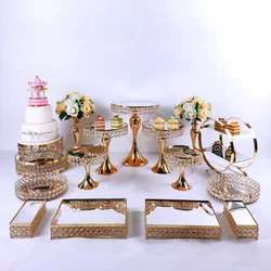 5-7pcs Crystal Metal Cake Stand Set Acrylic Mirror Cupcake Decorations Dessert Pedestal Wedding Party Display Tray