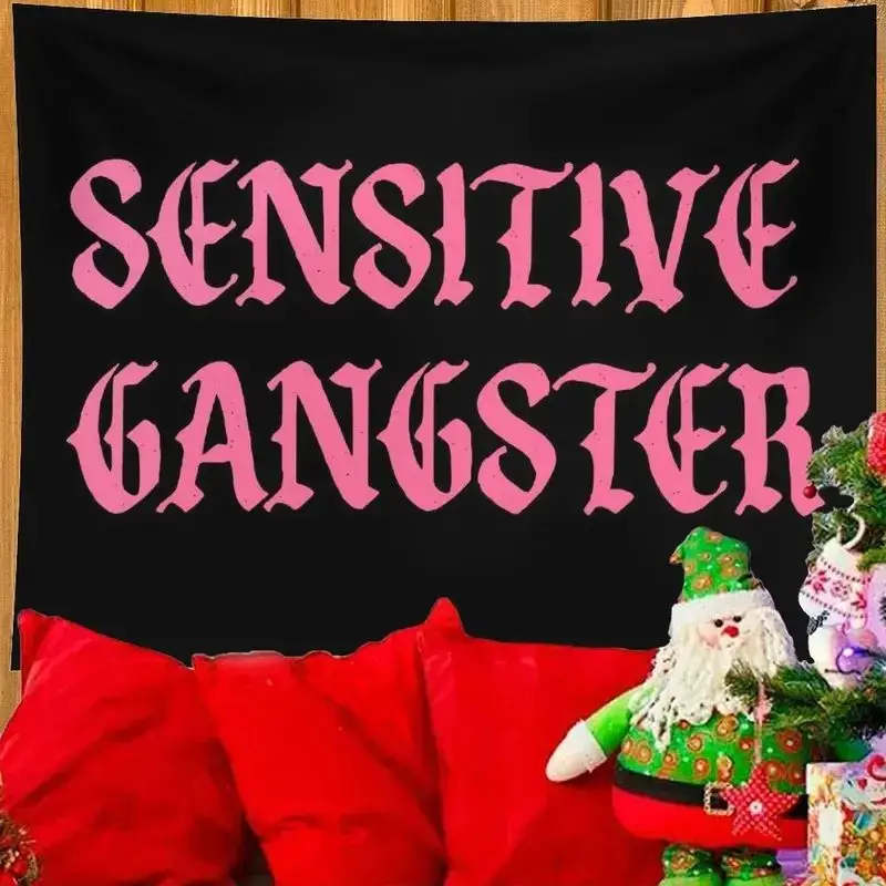 VIKAMA Sensitive Gangster Pink Blackletter Decorative Wall Tapestry Home Art Room Decor Bedroom Dorm Funny Sarcastic Soft Cozy