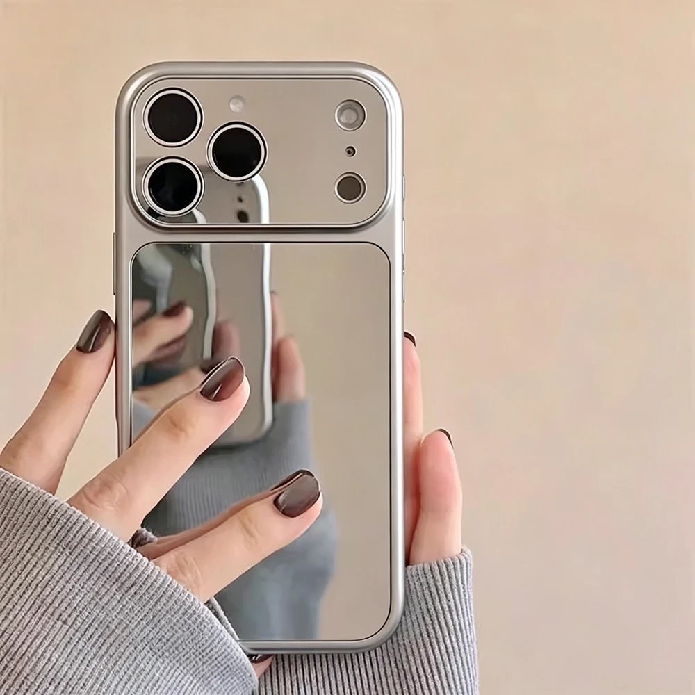 Luxury Mirror Phone Case For iPhone 18 Pro Max 11 12 13 14 15 16 17 Pro Max Large Window Soft Shockproof Bumper Cover Fundas