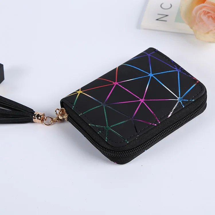 Simple Ladies Wallet Women\'s Wallet Made of Leather Female Diamond Short Wallet Tassel Zipper Purses Mobile Phone Bag